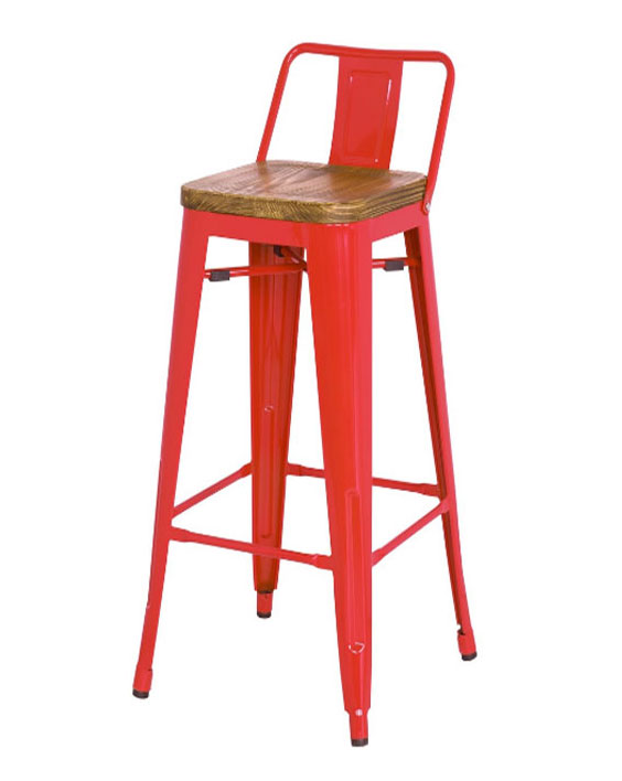  Tolix tựa thấp mặt gỗ TL-06 màu đỏ