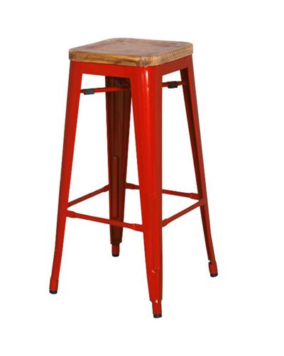  Tolix không tựa mặt gỗ TL-09 màu đỏ