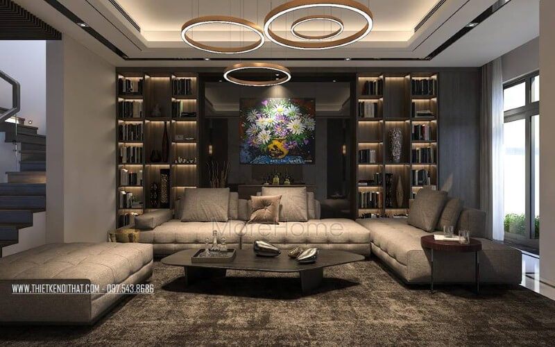 Sofa da cao cấp có màu nâu sang trọng, ấm áp với những nút thắt tinh tế đã làm cho nó trở thành trung tâm của nội thất phòng khách biệt thự, nhà phố.